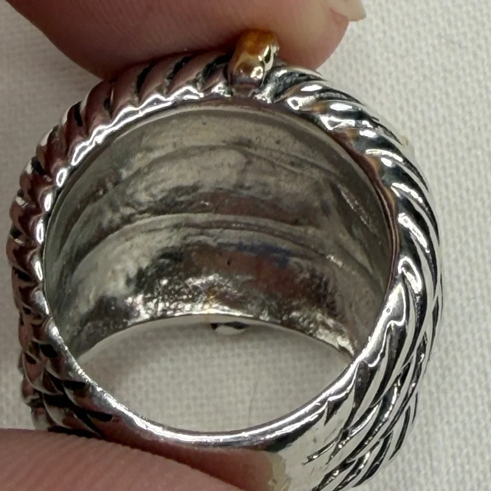 Vintage Chunky Two Tone Cable Ring Size 5 Y2K Grunge Punk Statement